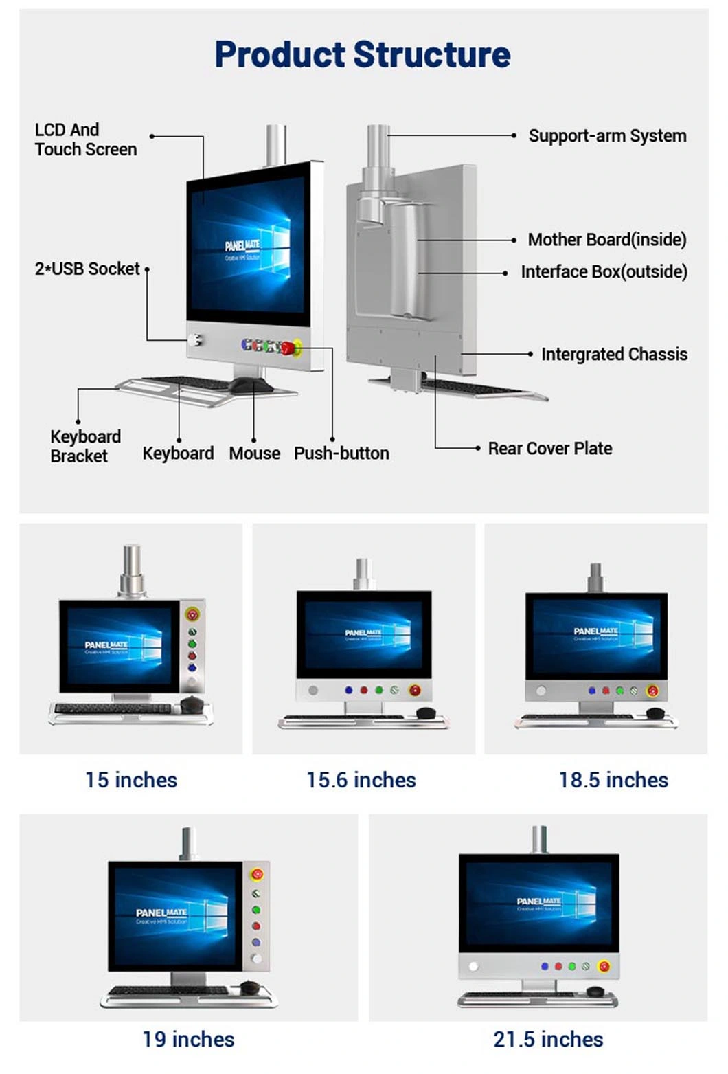 15.6 Inch Industrial Operation Panel HMI Cantilever Enclosure Supported Arm System Control Panel IP65 Tempered Glass Screen LCD Display Beckhoff Panel Monitor