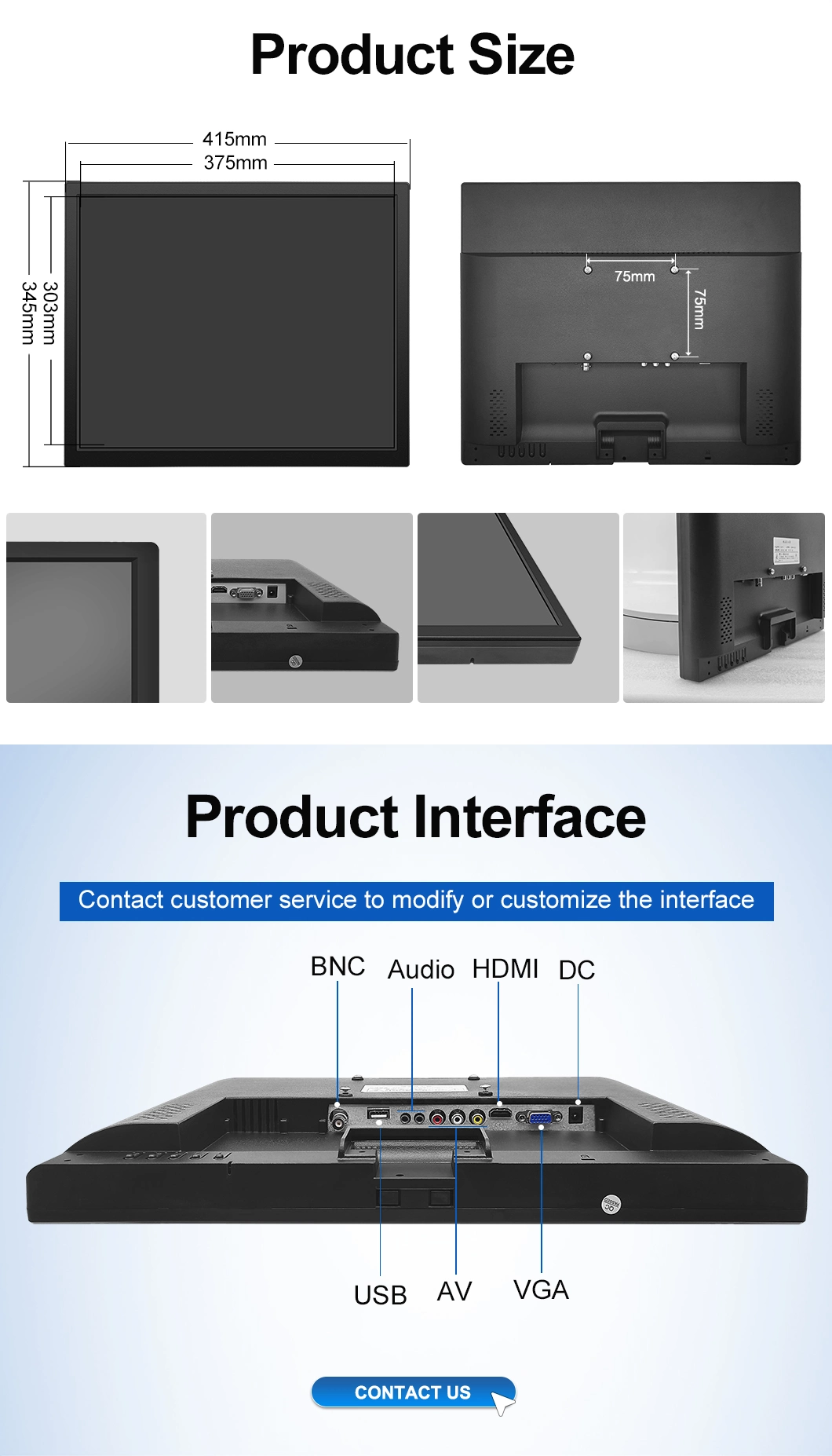 19" 19.2" POS CCTV Vehicle Computer PC with Touch Panel TFT LED Screen Vesa Wall Desktop HDMI VGA Port for Industrial Medical